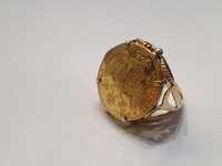 Złoto złoty pierścionek z wbudowaną monetą 1 dukat 1915 unikat