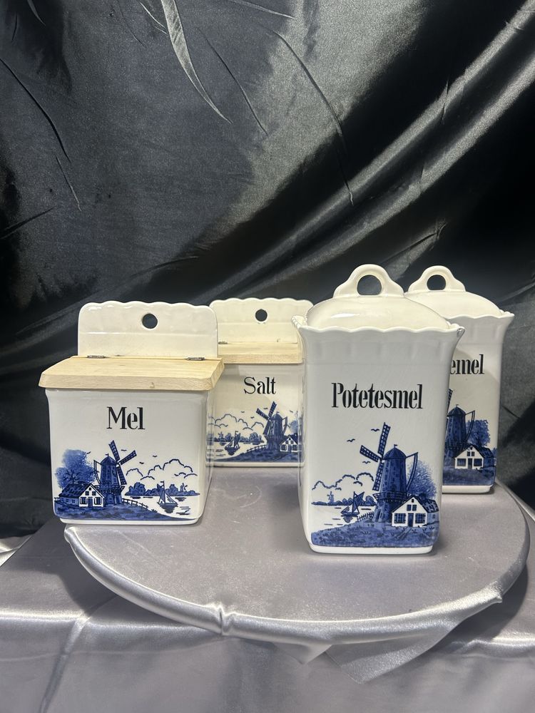 Ceramicznych pojemników – holenderski wzór – malowane ręcznie 4 sztuki