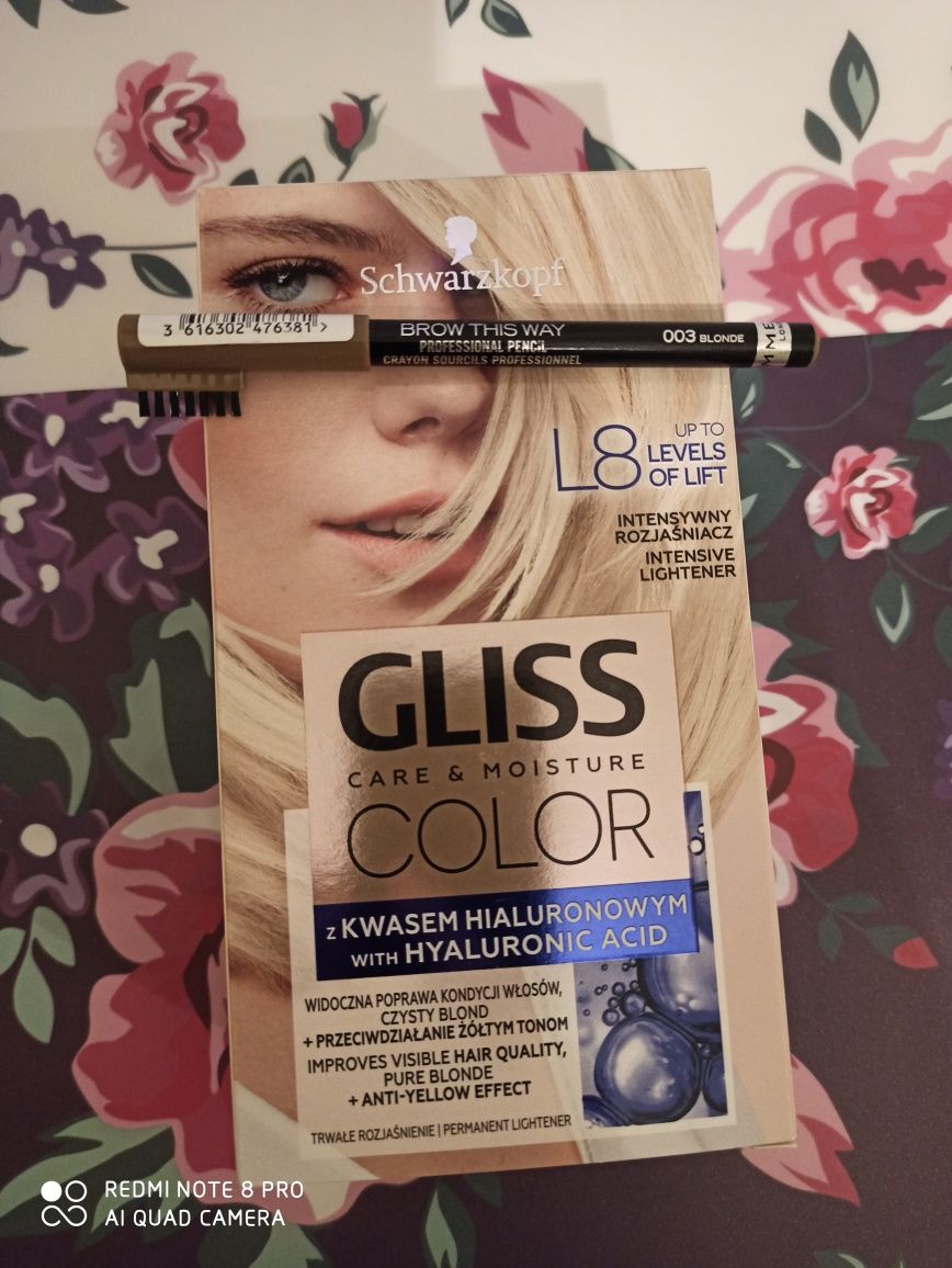 Farba do włosów Schwarzkopf Gliss Color L8+kredka do brwi RIMMEL Blond