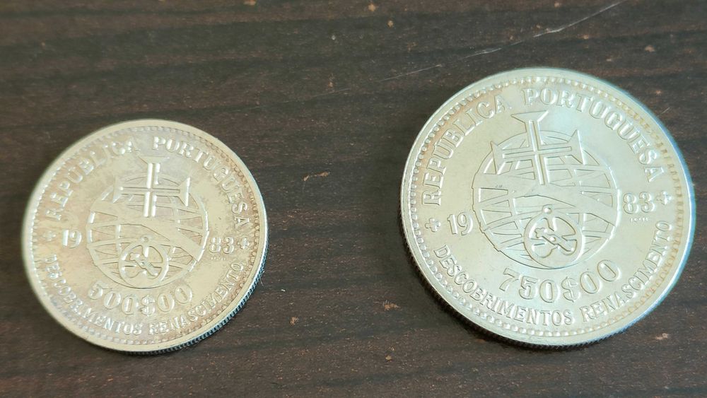 Moedas de 750$00 e 500$00 descobrimentos e renascimento