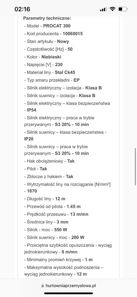 Wciagarka linowa z suwnica procat300