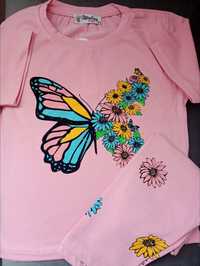 Nowy komplet motyl dla dziewczynki koszulka+ legi 110/116
