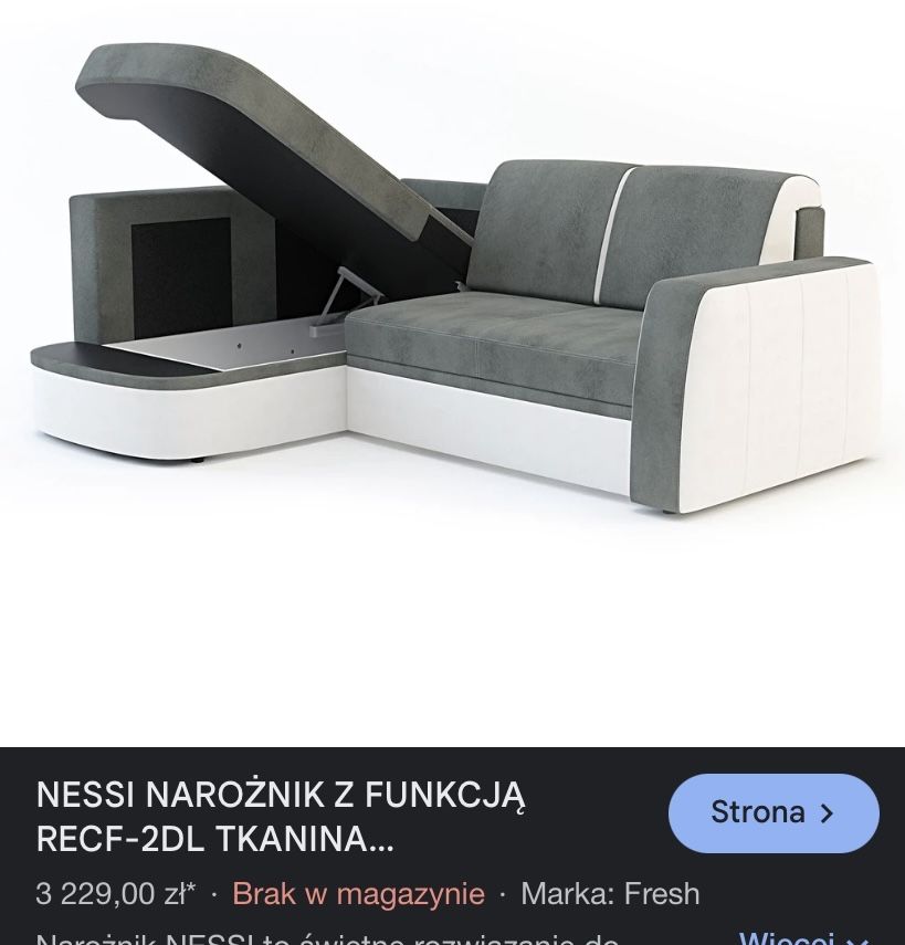Szary naroznik sofa Nessi Agata Meble funkcja spania pojemniki