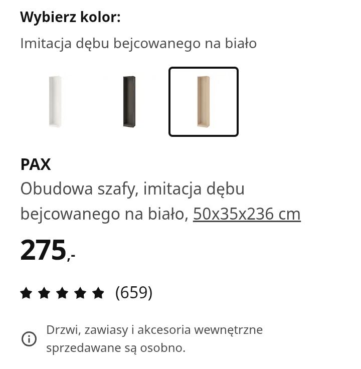 Szafa PAX IKEA 50x35x236 jasny dąb lustro