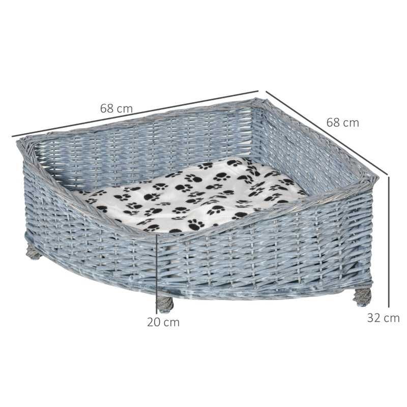 Nowe duże legowisko narożne dla psa kota z wierzby 68x68x32