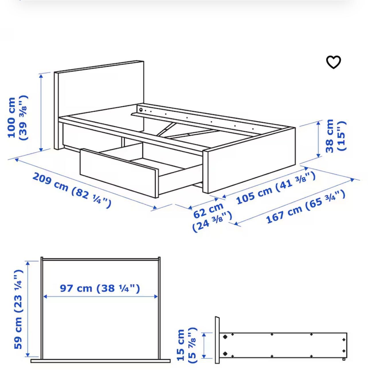 Ліжко односпальне IKEA MALM. Кровать односпальная.