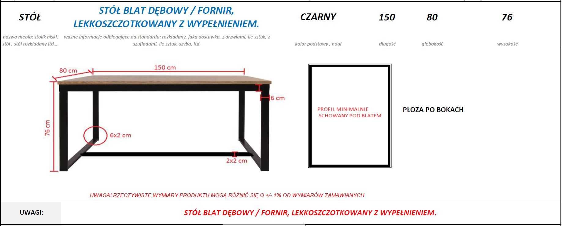 Stół blat dębowy/fornir 80x150 cm
