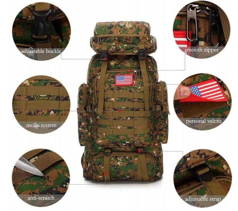 Nowy plecak turystyczny trekkingowy taktyczny moro zasobnik XL 80l