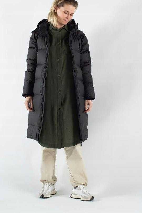 Długa Kurtka Puchowa Unisex Czarna Rains XS/S parka kaczy puch