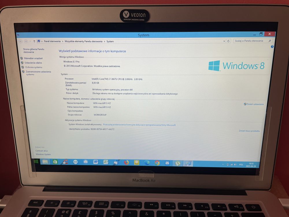 Macbook AIR 13” A1466 zainstalowany Windows 8.1