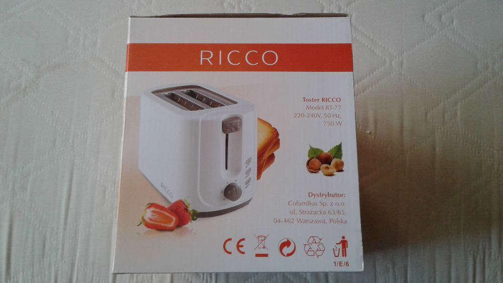 Toster Elektryczny RICCO model RT-77, 750W NOWY