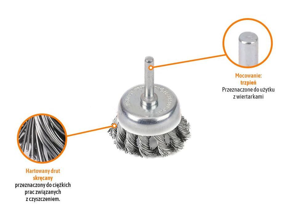 Szczotka doczołowa z trzpieniem - drut skręcany FI 6/50 mm / TEGER