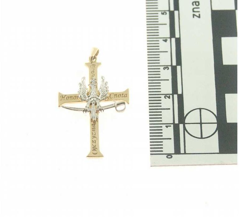 ZŁOTY Krzyżyk Krzyż Patriotyczny Orzeł SZABLA ZŁOTO p.585 KUTY