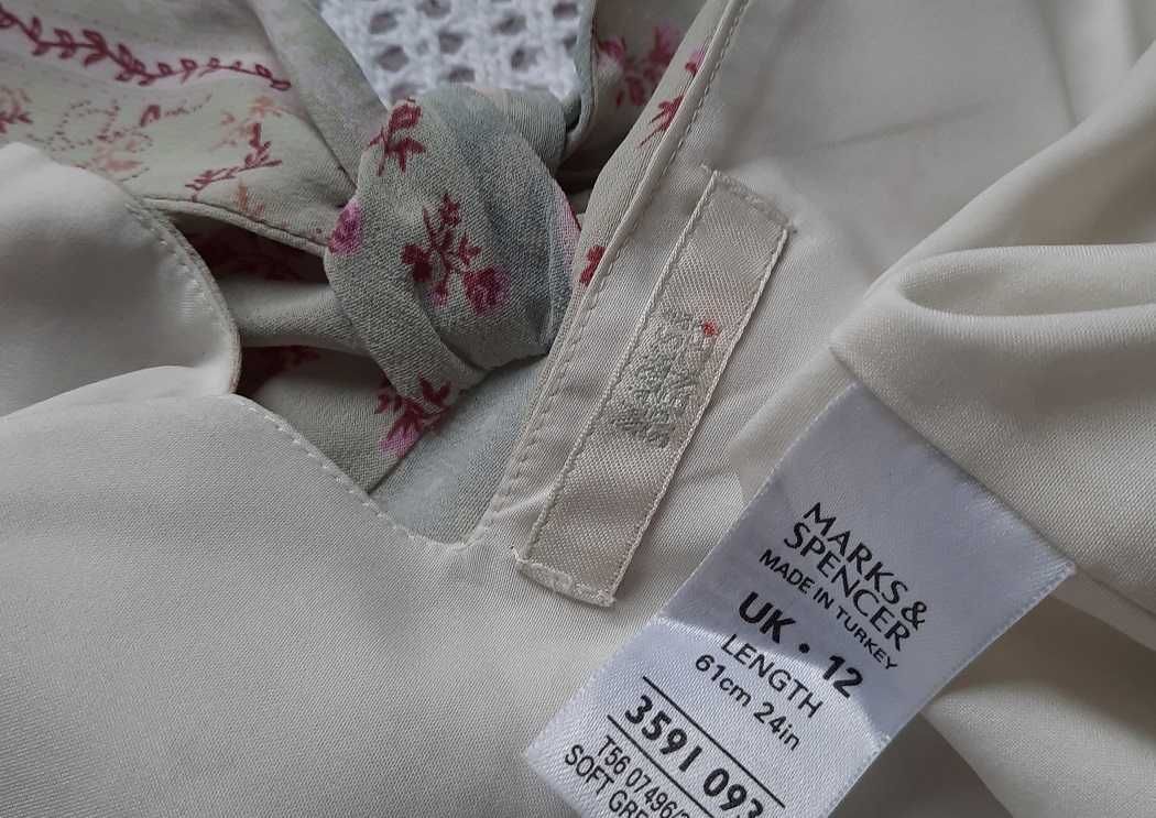 M&S miętowa pastelowa print kwiatki żorżeta zwiewna sukienka midi M L