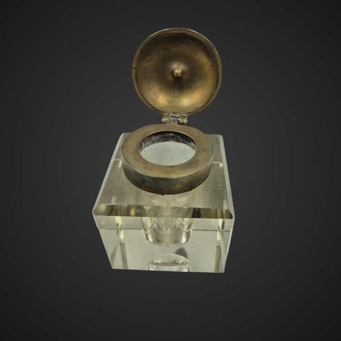 Kałamarz kryształowy z mosiężną pokrywą XIX/XX  B51/102751