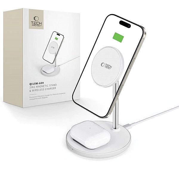 Tech-Protect Qi15W-A39/2In1 Magnetic Magsafe Wireless Charger White