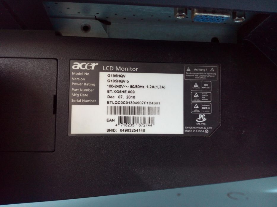 Monitor LCD pc acer 40x23 cm