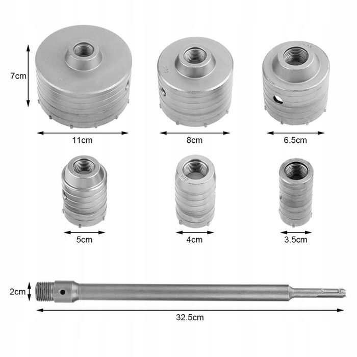Zestaw 10 wierteł garnkowych do ścian SDS Plus, 35-45mm