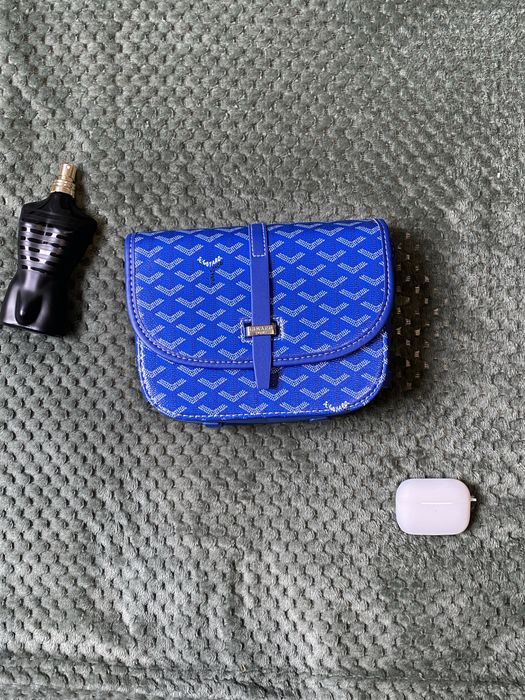 GOYARD Mini Torebka Listonoszka Niebieska z Monogramem
