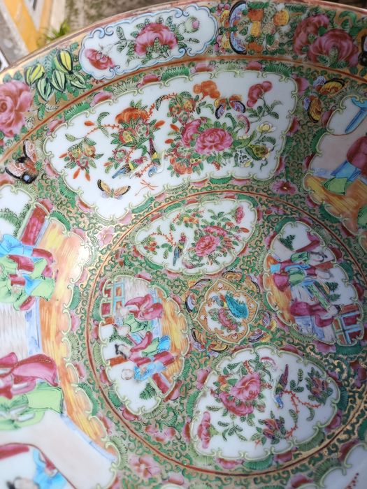19th-century Chinese Rose Medallion/Canton punch bowl.