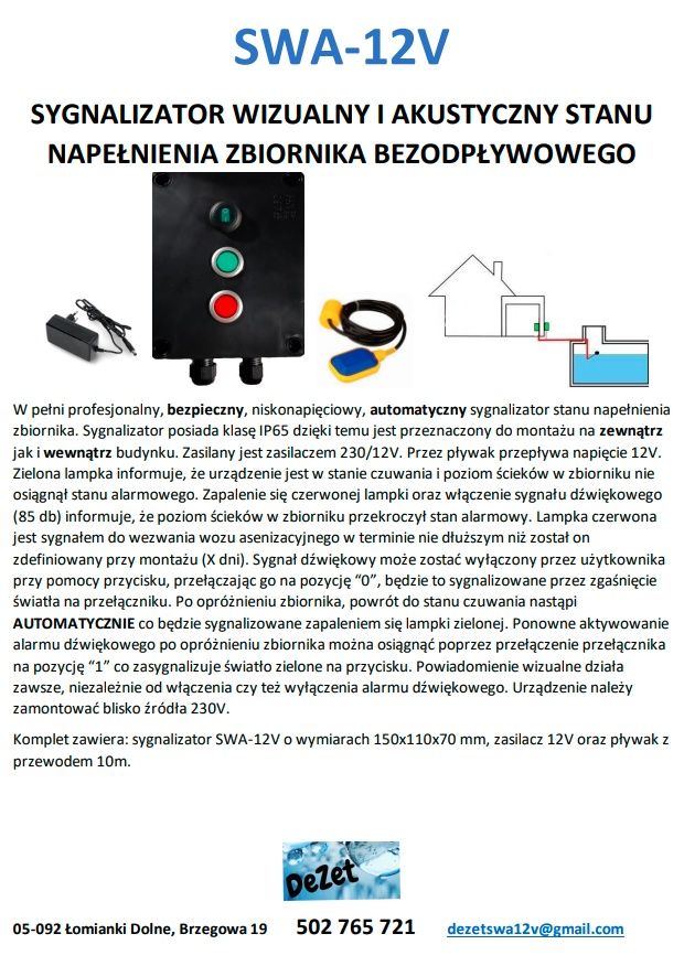 Sygnalizator do szamba SWA-12V Alarm szambo