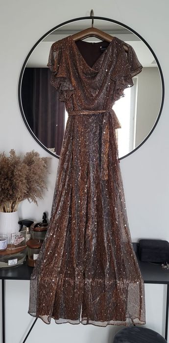 Maison Tara czekoladowy elegancki bogato zdobiony kombinezon nowy