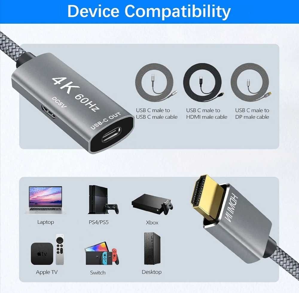 Adapter kabla HDMI męski na USB-C 4K 60Hz MacBook