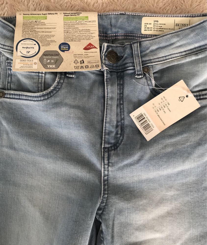 Spodnie Jeansy dziewczęce Super Skinny Fit 146 cm, 10-11 lat.