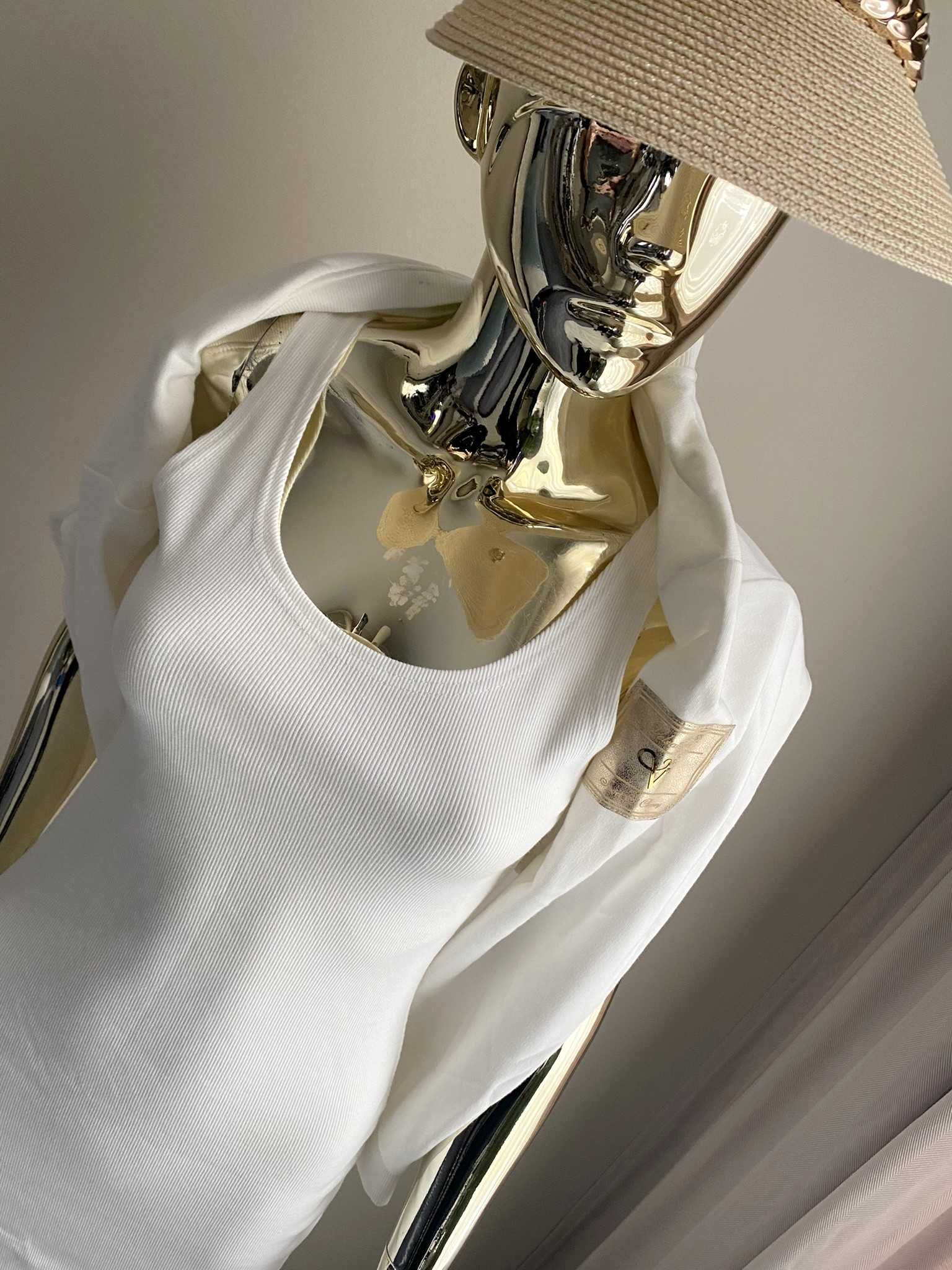 Velsatino biały komplet 2w1 sukienka prążek + bluza logo M