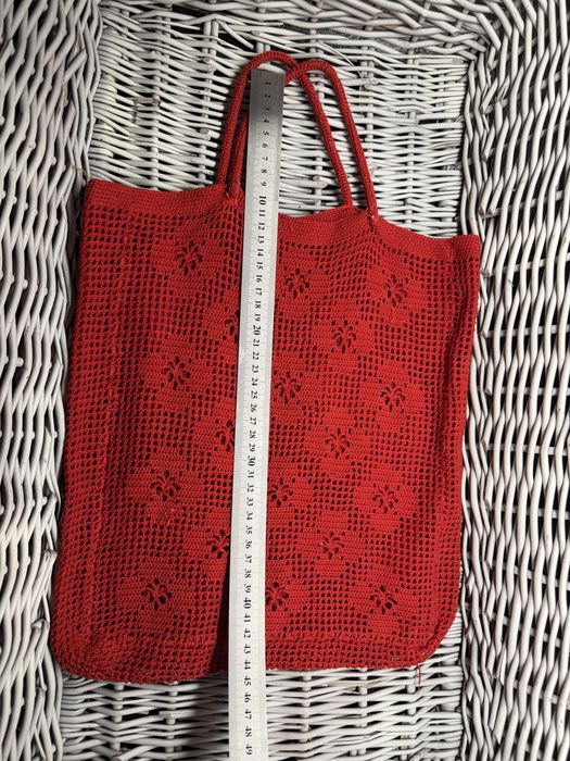 Czerwona Torba Ażurowa / eco shopper / boho Szydełko Makatka PRL