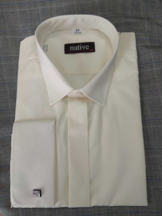 Koszula ecru na spinki SLIM  39, 40, 41, 44 176/182 NATIVE