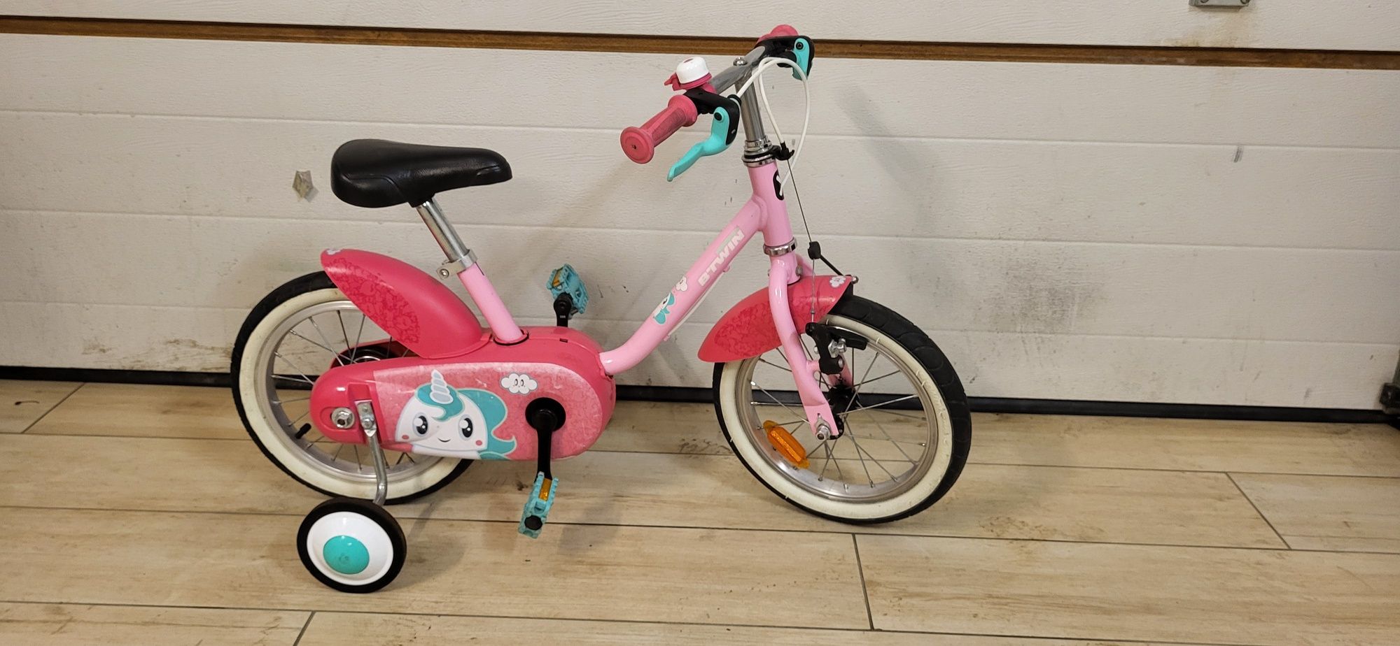 Btwin jednorozec  14" rower dla dziewczynki z kolkami bocznymi