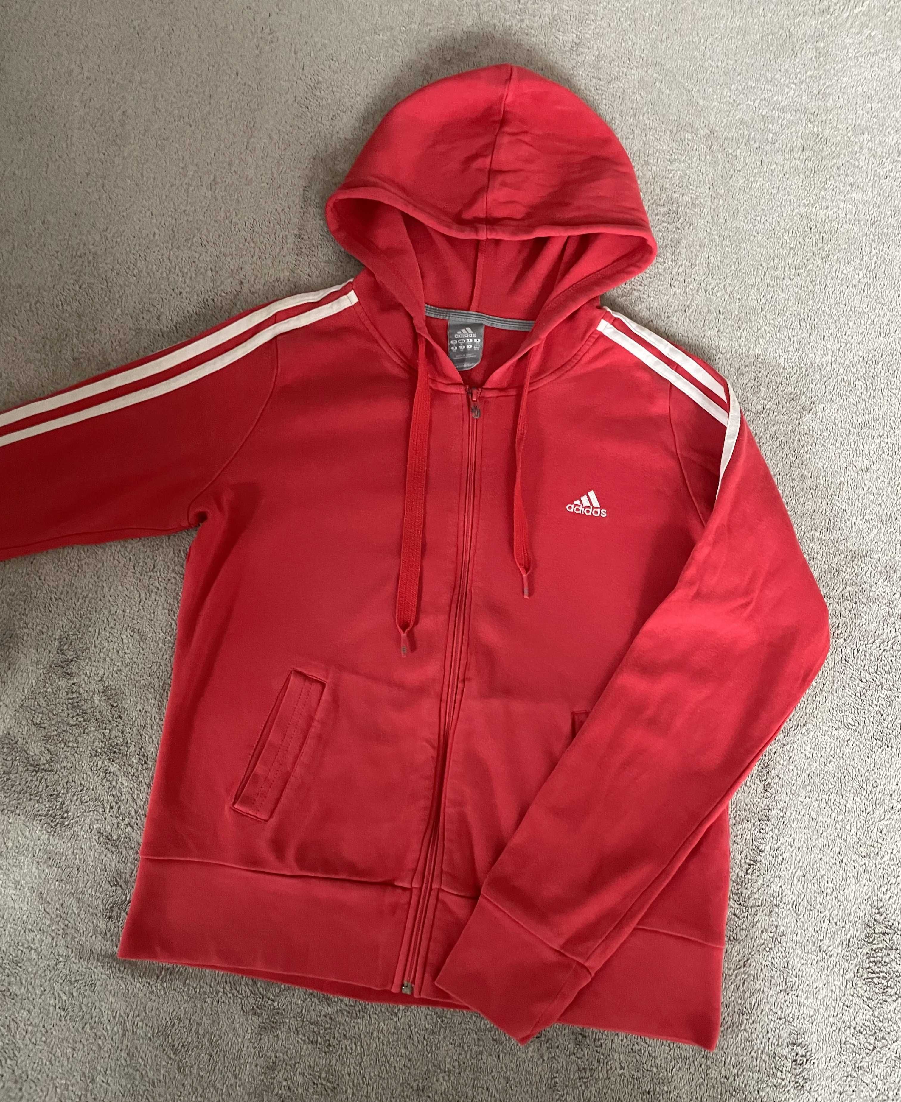 Bluza z kapturem na zamek czerwona Adidas rozmiar M (38)