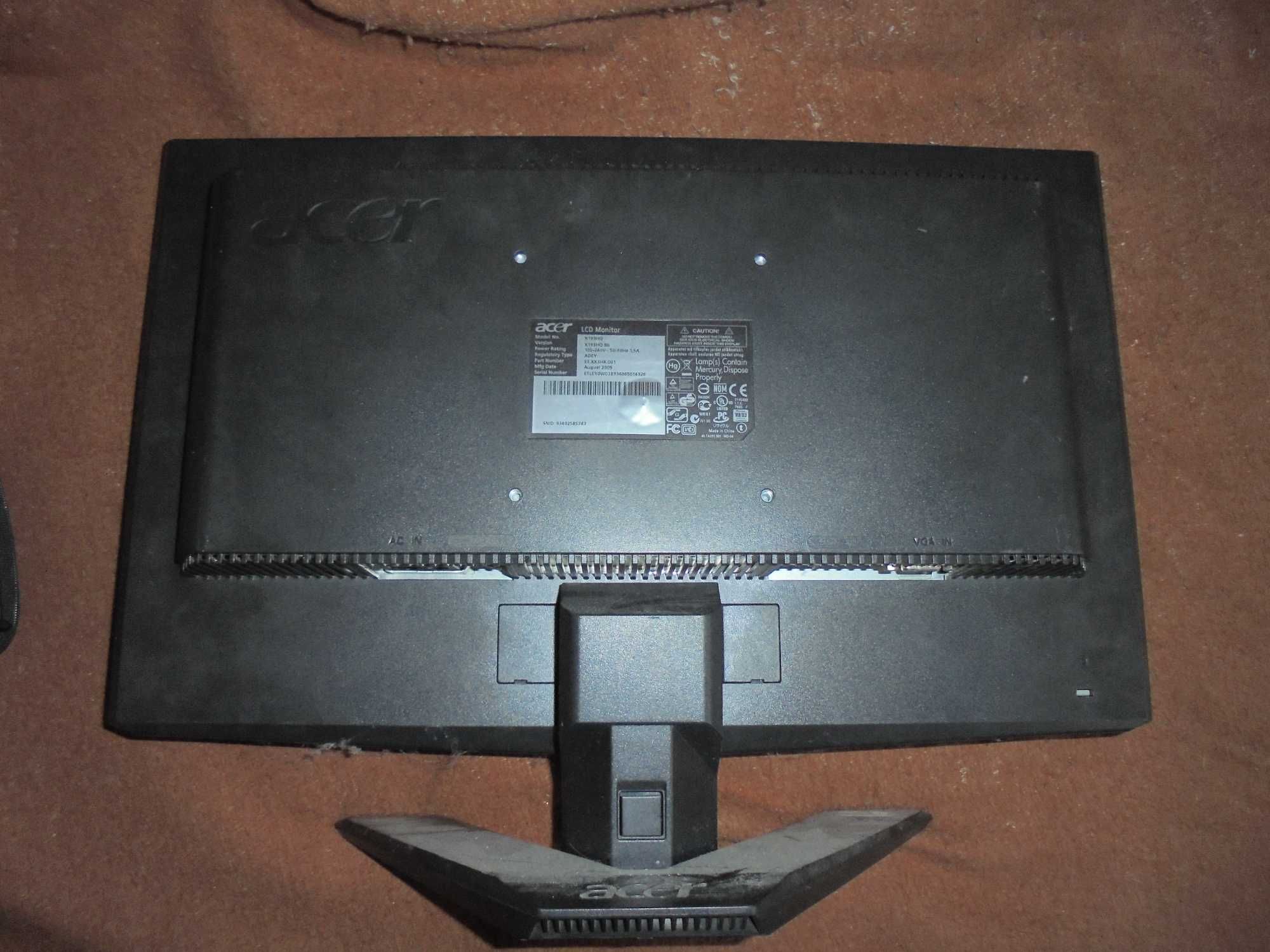Monitor Acer 19 cali Model X193HQ super stan przewód vga 100 % sprawny