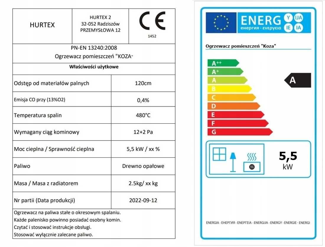 Piec KOZA piecyk kominek szamotowy ZEUS ATEST POLSKI do garażu domu