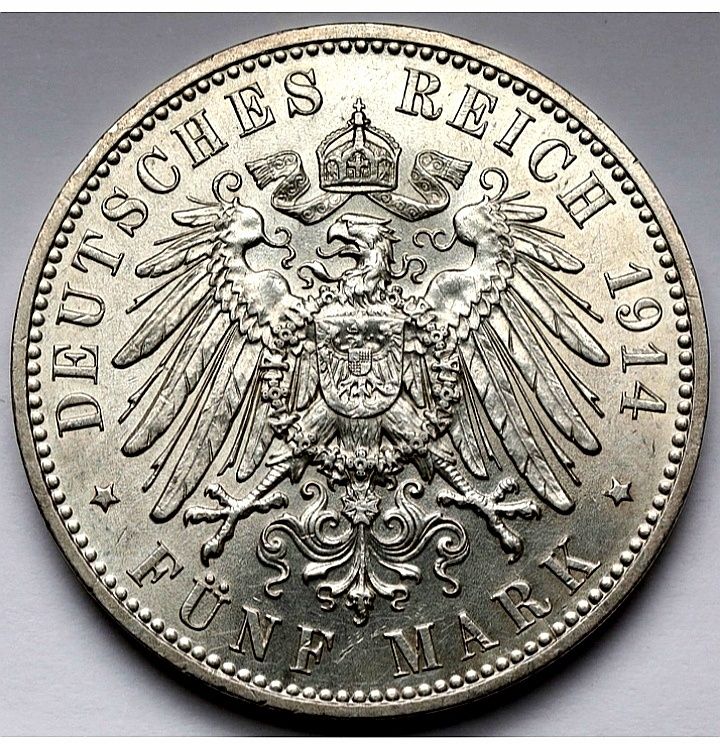 Moneta Cesarstwo Niemiec 5 marek 1914r ~E