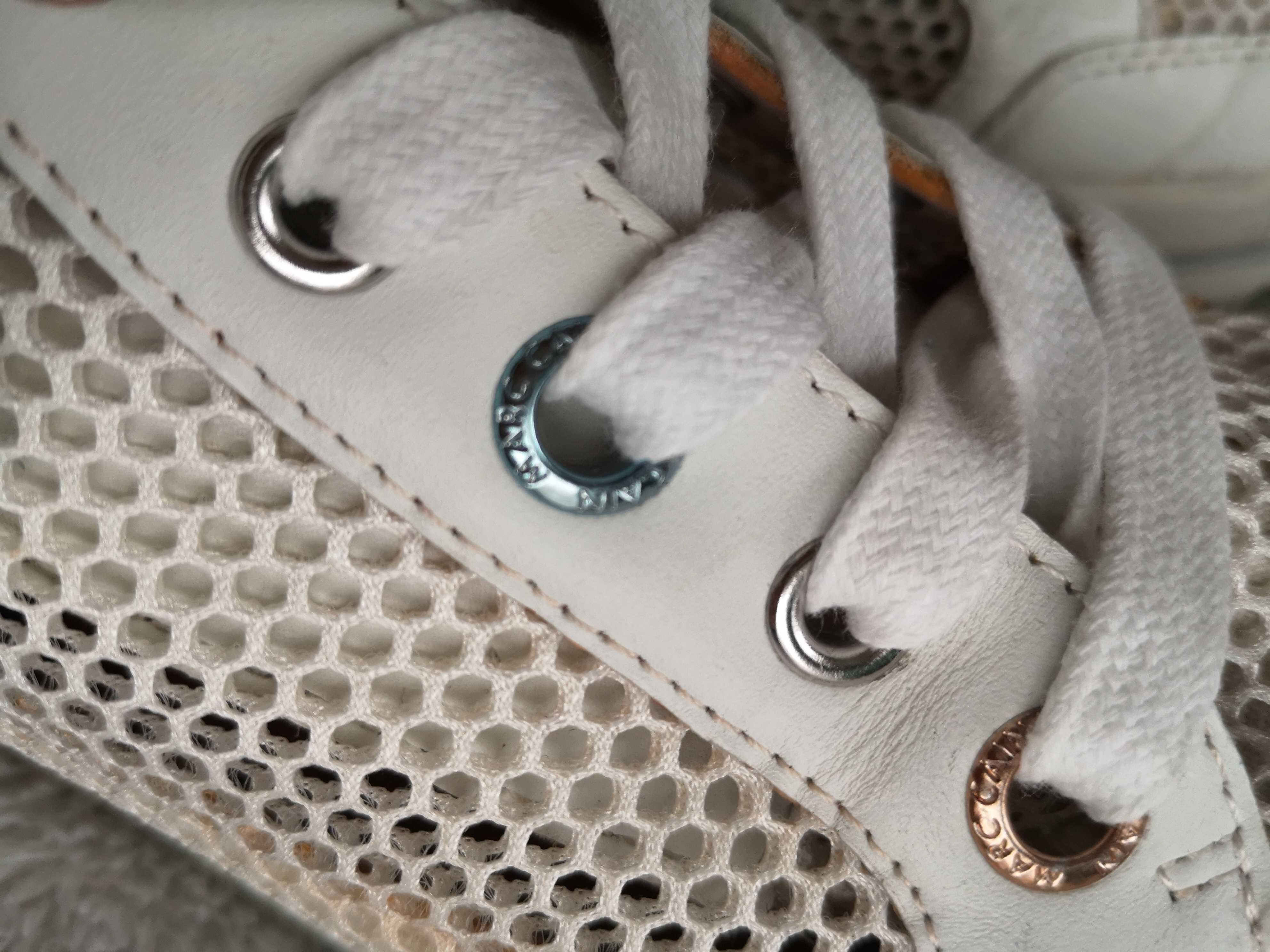 Skórzane sneakersy siateczkowe buty sportowe na koturnie Marc Cain 38