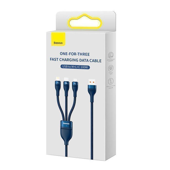 Kabel USB 3w1 Baseus Flash Series, USB-C + micro USB + Lightning,100w