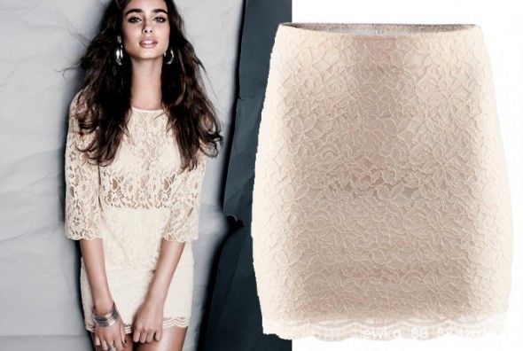 Koronkowa spódniczka eqri kemowa H&M beżowa nude koronka lace