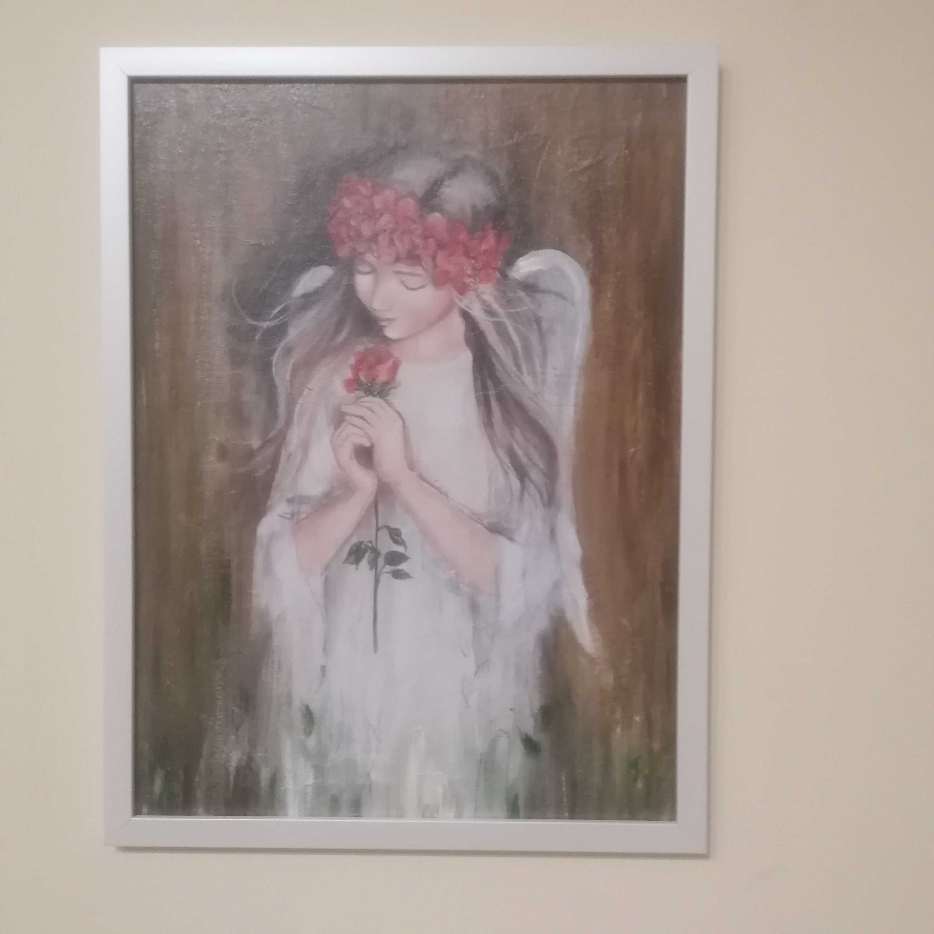 Aniołek dla dziewczynki pamiątka komunia chrzest obraz w ramie