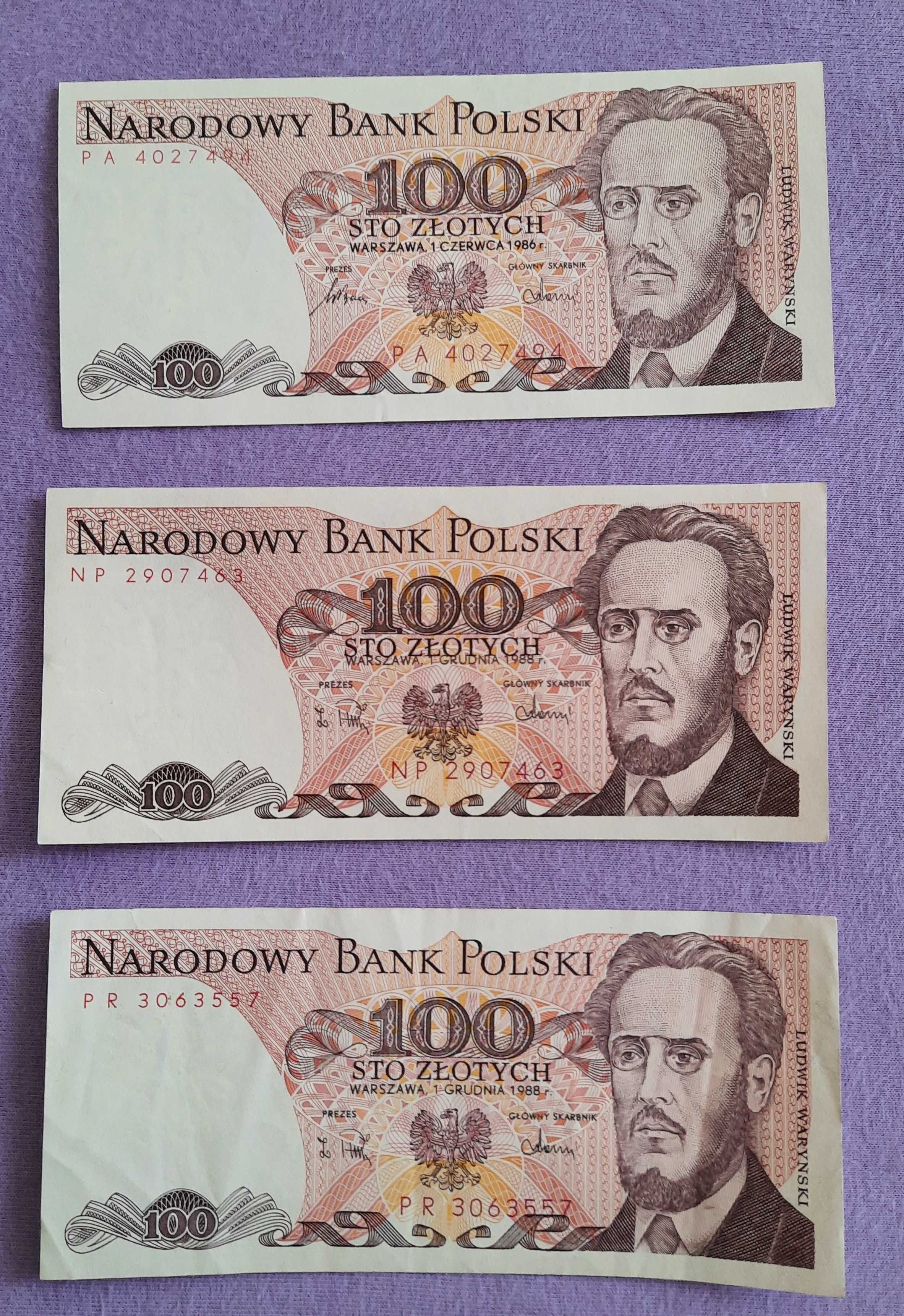 stare banknoty 100 zł. Ludwik Waryński seria: NP, PR, PA