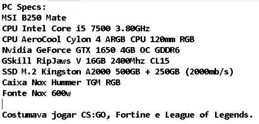 PC Gaming i5 7500 + GTX 1650 4GB OC