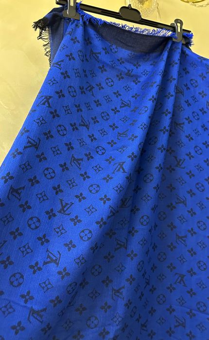 Палантін хустка велика натуральна LOUIS VUITTON синя чорна двостороння