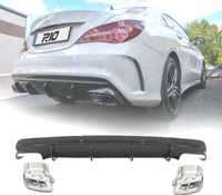 DIFUSOR TRASEIRO PARA MERCEDES CLA W117 16-18 LOOK A45 PRETO BRILHANTE + SAÍDAS DE ESCAPE