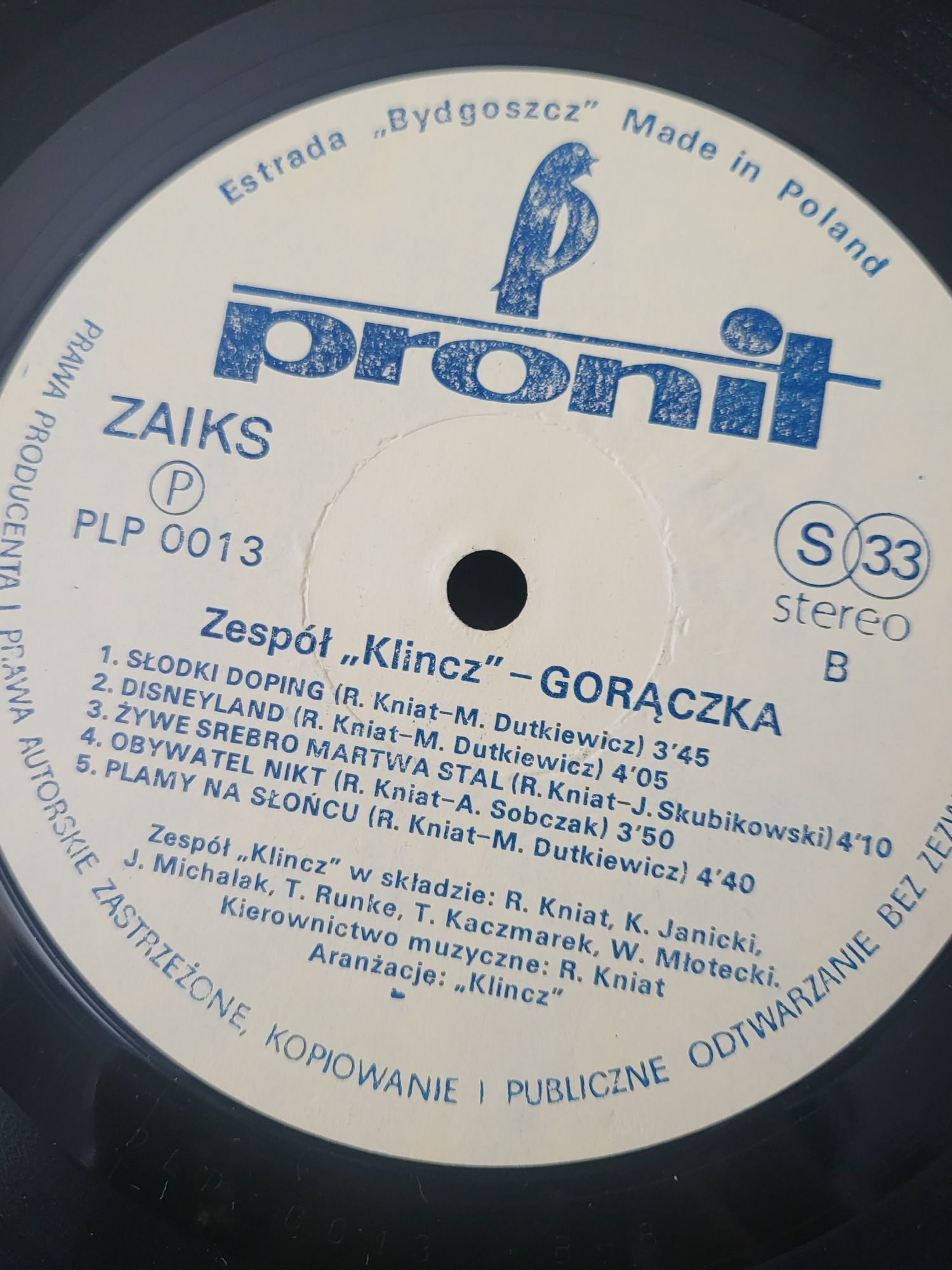 Płyta winylowa KLINCZ - GORĄCZKA  84 r.Pronit .