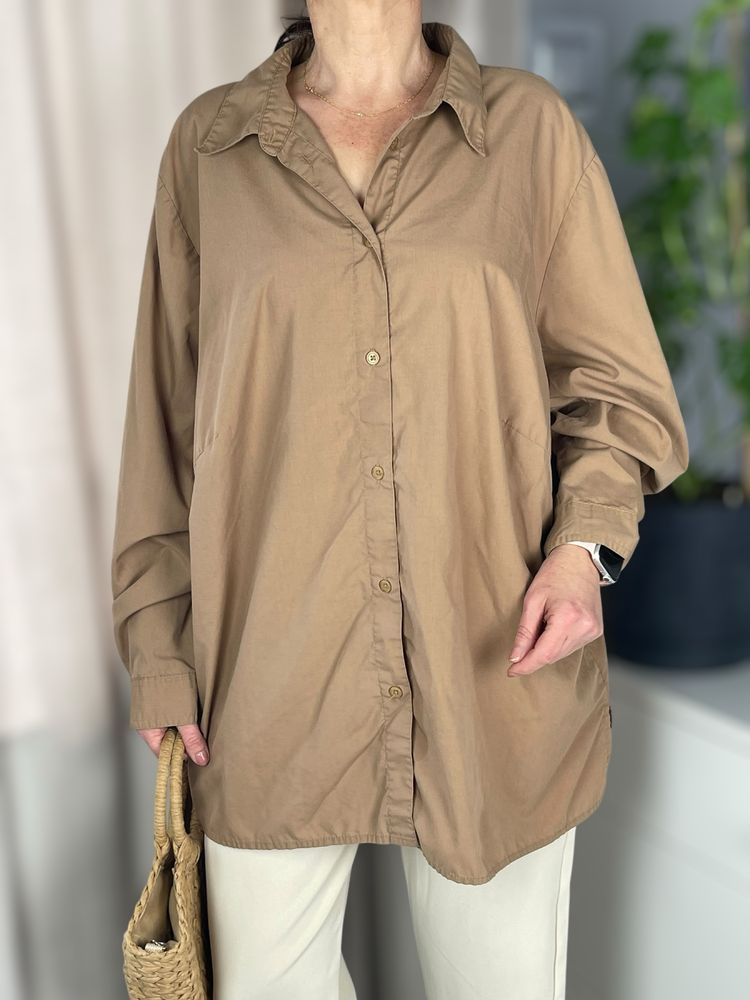 Jasnobrazowa koszula damska z dlugim rekawem bpc plus size 7XL