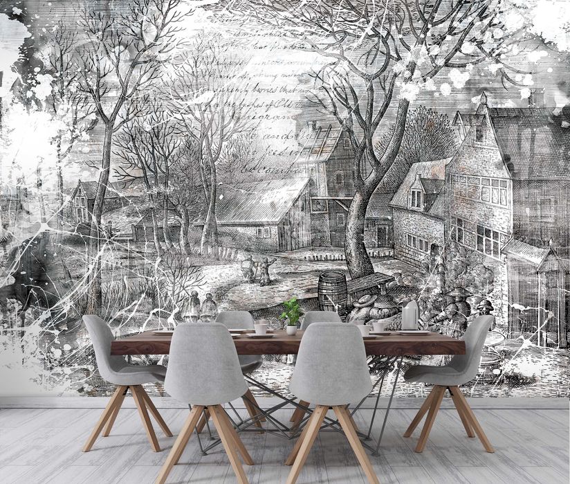 Fototapeta Widok Krajobraz Szkic Rysunek 3D Twój Rozmiar + KLEJ