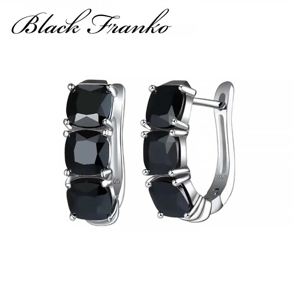 Kolczyki s34 Białe Złoto, Black Franko, czarny spinel