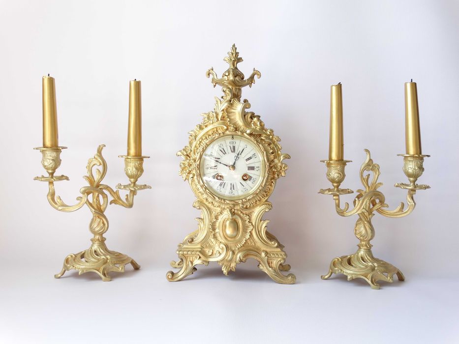 Камінний годинниковий гарнітур у стилі рококо від Japy Freres XIX ст