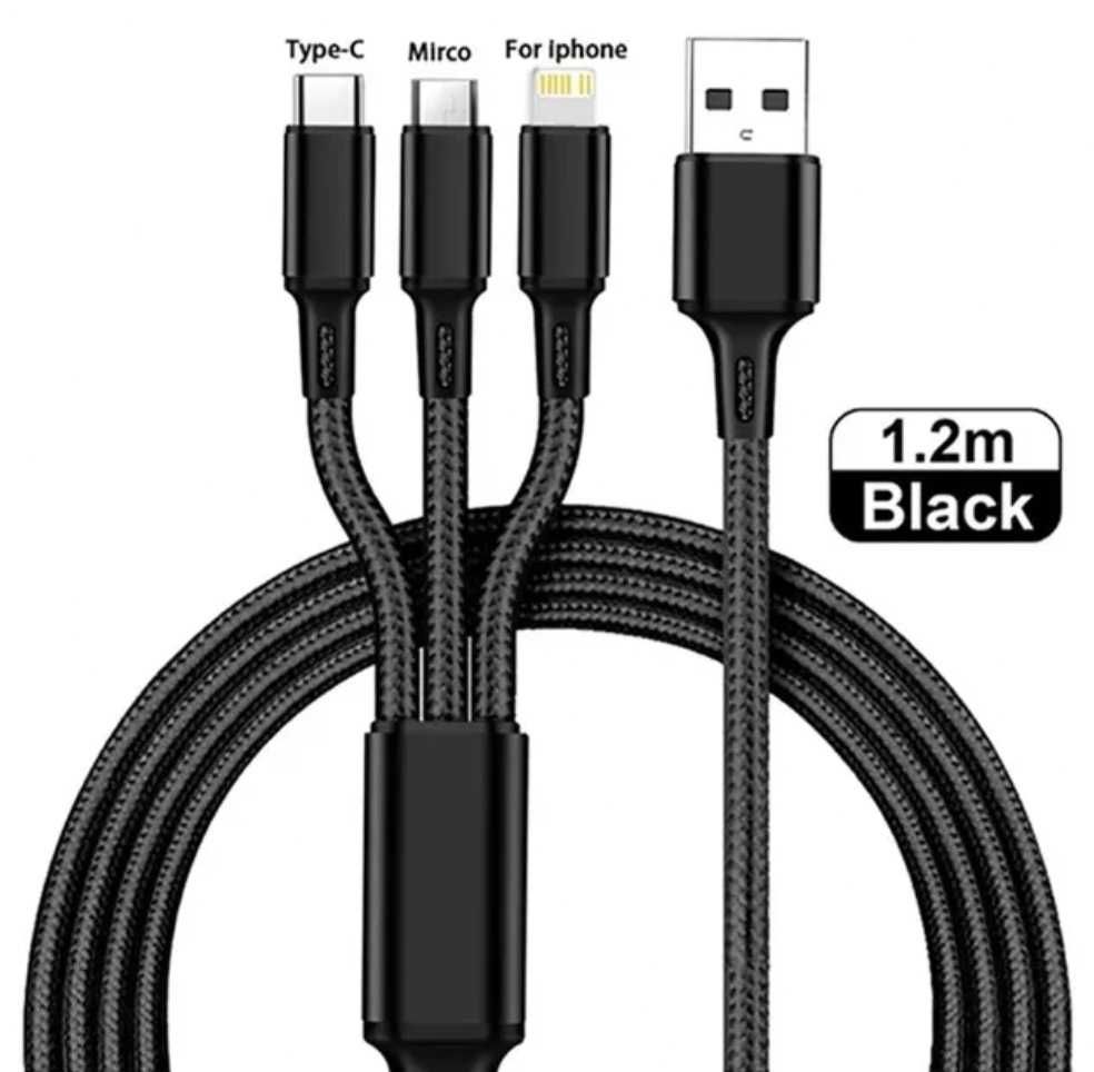 Kabel ładujący 3w1 Micro USB C Lightning 1,2m